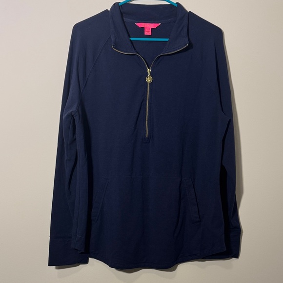 Lilly Pulitzer Navy and Gold Long Sleeve Half Zip - XL - Picture 1 of 6